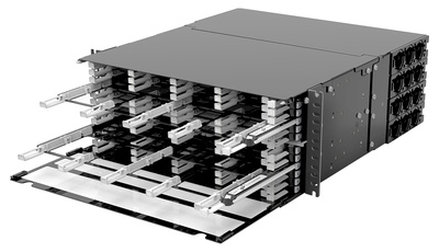 Выдвижная панель SYSTIMAX® EHD High Speed Migration. Высота: 4RU, Ёмкость: до 24 кассет EHD ULL, сплайс кассет или MPO планок, до 288 duplex LC или до 288 MPO, цвет: чёрный