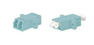 Hyperline FA-P11Z-DLC/DLC-N/WH-AQ Оптический проходной соединитель LC-LC, MM (OM3), duplex, корпус пластиковый, голубой (aqua), белые колпачки