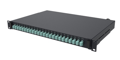 Выдвижная коммутационная панель 24xLC/UPC Duplex бирюзового цвета, Глубина: 300 мм, цвет: чёрный