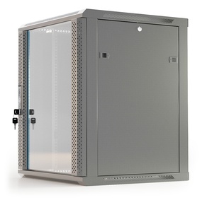 Hyperline TWB-0445-GP-RAL7035 Шкаф настенный 19-дюймовый (19"), 4U, 278x600х450мм, стеклянная дверь с перфорацией по бокам, ручка с замком, цвет серый (RAL 7035) (разобранный)