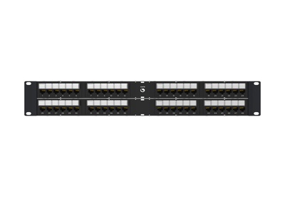 Угловая коммутационная панель 48хRJ45 Cat.6, тип кабеля:22/24AWG solid/stranded U/UTP, с кабельной поддержкой, высота: 2RU цвет: чёрный
