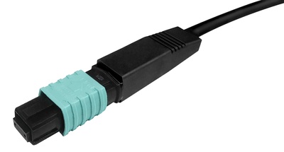 Разъём LazrSPEED® WideBand QWIK-FUSE MPO12 без штырьков для полевой установки на ленточный кабель, fusion splice, OM3, OM4, OM5, цвет: бирюзовый