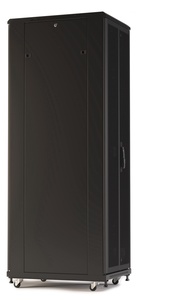 Hyperline TTR-2281-DD-RAL9005 Шкаф напольный 19-дюймовый, 22U, 1166x800х1000 мм (ВхШхГ), передняя и задняя распашные перфорированные двери (75%), ручка с замком, 2 вертикальных кабельных органайзера, цвет черный (RAL 9005) (разобранный)
