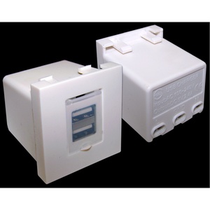 Модуль USB-зарядки, 2 порта, со шторкой, 2.4A/5V, 45x45, цвет: белый