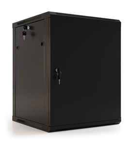 Hyperline TWB-1245-SR-RAL9004 Шкаф настенный 19-дюймовый (19"), 12U, 650x600х450мм, металлическая передняя дверь с замком, две боковые панели, цвет черный (RAL 9004) (разобранный)