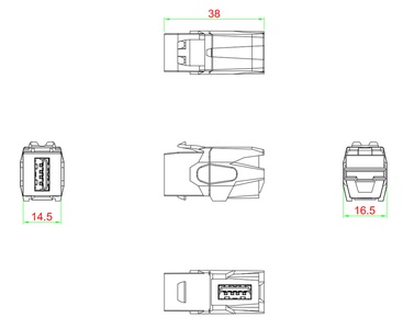 Hyperline KJ1-USB-VA3-BK Проходной соединитель формата Keystone Jack USB 3.0 (Type A), 90 градусов, ROHS, черный