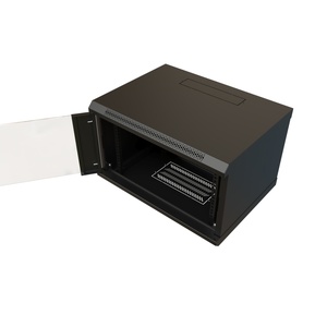 Шкаф настенный 19-дюймовый (19"), 9U, 500x600х450мм, стеклянная дверь с перфорацией по бокам, ручка с замком, цвет черный (RAL 9004) (разобранный)