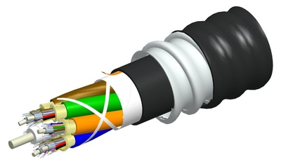 Универсальный распределительный оптический кабель, волокон: 6, Тип волокна: G.652.D and G.657.A1, TeraSPEED®, конструкция: кабель до 12 волокон с центральным силовым элементом и кевларом, изоляция промежуточная - LSZH, бронирование алюминиевой лентой, изоляция внешняя - LSZH UV stabilized Riser, EuroClass: B2ca, диаметр: 12,8 мм, -40 - +70 град., цвет: чёрный