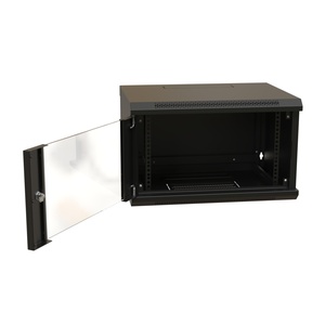 Шкаф настенный 19-дюймовый (19"), 6U, 367x600х450мм, стеклянная дверь с перфорацией по бокам, ручка с замком, цвет черный (RAL 9004) (разобранный)