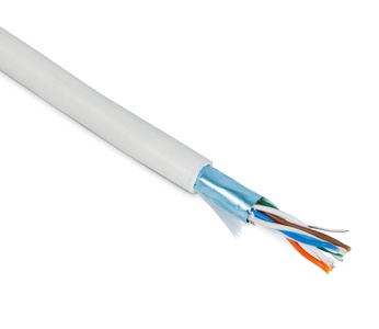 Hyperline FUTP4-C5E-P26-IN-PVC-WH-100 (100 м) Кабель витая пара, экранированная F/UTP, категории 5e, 4 пары (26 AWG), многожильный (patch), экран - фольга, PVC, –20°C – +75°C, белый