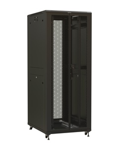 Hyperline TTR-3288-DD-RAL9005 Шкаф напольный 19-дюймовый, 32U, 1610x800х800 мм (ВхШхГ), передняя и задняя распашные перфорированные двери (75%), ручка с замком, 2 вертикальных кабельных органайзера, цвет черный (RAL 9005) (разобранный)