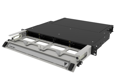 Выдвижная коммутационная панель Systimax High Density 1RU iPatch® ready для установки до 4 модулей G2, с фронтальным кабельным органайзером, до 48 LC Duplex или до 32 MPO