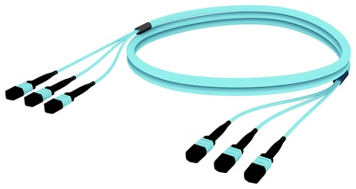 Претерминированный кабель MPOptimate® ULL 36 волокон OM4 3хMPO12(m)/3хMPO12(m), UltraLowLoss, изоляция: LSZH, Полярность: метод А, t=-10-+60 град., цвет: бирюзовый, Длина м.: 7