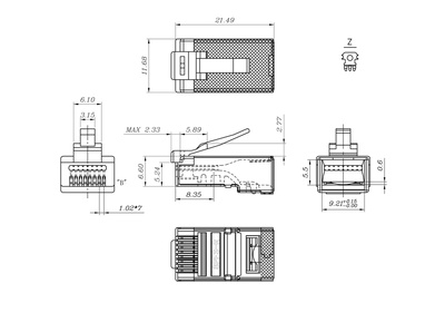 Hyperline PLEZ-8P8C-U-C5-SH-100 Экранированная вилка легкой оконцовки RJ45 (8P8C), Cat.5e (50 µ"/ 50 микродюймов), универсальная, упак.: 100 шт