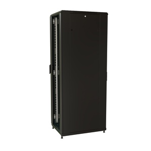 Шкаф напольный 19-дюймовый, 42U, 2055x600х1200 мм (ВхШхГ), передняя стеклянная дверь со стальными перфорированными боковинами, задняя дверь сплошная, цвет черный (RAL 9004) (разобранный)