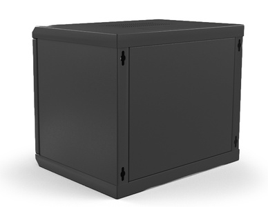 Hyperline TWL-0930-SD-RAL9005 Шкаф настенный 19-дюймовый (19"), 9U, 500x600х300мм, металлическая перфорированная дверь, несъемные стенки, 1 пара профилей, цвет черный (RAL 9005) (собранный)