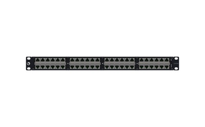 Экранированная коммутационная панель 48хRJ45 Cat.6A, тип кабеля: с кабельной поддержкой, высота: 1RU цвет: чёрный