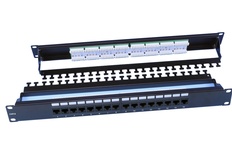 Hyperline PP3-19-16-8P8C-C6-110D Коммутационная панель 19", 1U, 16 портов RJ45, категория 6, Dual IDC, ROHS, цвет черный (задний кабельный органайзер в комплекте)