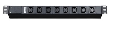 Hyperline SHT19-8IEC-2.5IEC Блок розеток для 19" шкафов, горизонтальный, 8 розеток IEC320 C13, кабель питания 2.5м (3х1.0мм2) с вилкой IEC320 C14 10A, 250В, 482.6x44.4x44.4мм (ШхГхВ), корпус алюминий