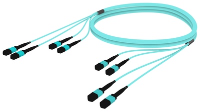 Претерминированный кабель MPOptimate® ULL 48 волокон OM4 4хMPO12(m)/4хMPO12(m), UltraLowLoss, изоляция: Plenum, Полярность: метод А, t=-10-+60 град., цвет: бирюзовый, Длина м.: 30