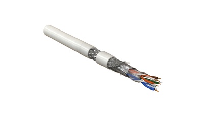 Hyperline SFUTP4-C5E-P26-IN-PVC-WH-305 (305 м) Кабель витая пара, экранированная SF/UTP, Cat.5e, 4 пары (26 AWG), многожильный (patch), экран - фольга + медная оплетка, PVC, –20°C – +75°C, белый