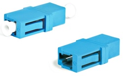 Hyperline FA-P00Z-LC/LC-N/WH-BL Оптический проходной соединитель LC-LC, SM, simplex, корпус пластиковый, синий, белые колпачки