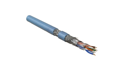 Hyperline SFUTP4-C5E-P26-IN-PVC-BL-305 (305 м) Кабель витая пара, экранированная SF/UTP, Cat.5e, 4 пары (26 AWG), многожильный (patch), экран - фольга + медная оплетка, PVC, –20°C – +75°C, синий