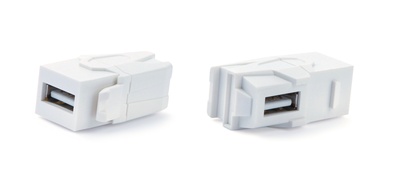 Вставка формата Keystone Jack с проходным адаптером USB 2.0 (Type A), 90 градусов, ROHS, белая