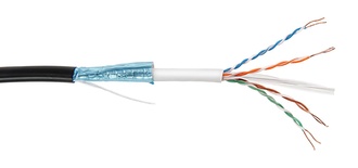 Огнестойкий кабель 4-парный внешней прокладки U/UTP Cat.6, 24 AWG, диаметр: 7,2 мм, внешняя оболочка: PE, внутренняя оболочка: LSFRZH, EuroClass Fca, -10-+60 град., уп.: катушка 500 м, цвет: чёрный