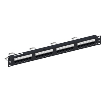 Коммутационная панель 24хRJ45 Cat.6A, тип кабеля:22/24AWG solid/stranded U/UTP, с кабельной поддержкой, высота: 1RU цвет: чёрный