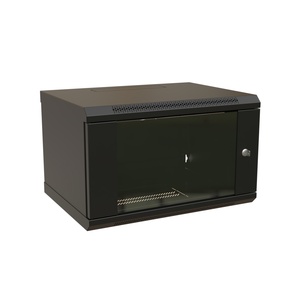 Шкаф настенный 19-дюймовый (19"), 9U, 500x600х450мм, стеклянная дверь с перфорацией по бокам, ручка с замком, цвет черный (RAL 9004) (разобранный)