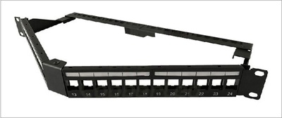 Hyperline PPBL5A-19-24-RM Модульная Коммутационная панель 19", 24 порта, угловая, 1U, для неэкранированных гнёзд Keystone Jack, с задним кабельным органайзером (без гнёзд)