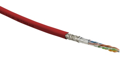 Hyperline SFUTP4-C5E-S24-IN-LSZH-RD-305 (305 м) Кабель витая пара SF/UTP, Cat.5e, 4 пары (24 AWG), одножильный (solid), экран - фольга + медная оплетка, LSZH, –20°C – +75°C, красный - гарантия:15 лет компонентная, 25 лет системная