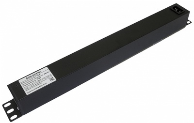 Hyperline SHE19-6IEC-S-IEC Блок розеток для 19" шкафов, горизонтальный, 6 розеток IEC320 C13, выключатель с подсветкой, без кабеля питания, входной разъем IEC320 C14 10A, 250В, 482.6x44.4x44.4мм (ШхГхВ), корпус алюминий, черный