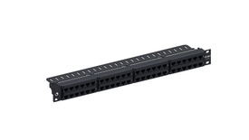Коммутационная панель высокой плотности 48хRJ45 Cat.6, тип кабеля: U/UTP, с кабельной поддержкой, высота: 1RU, цвет: чёрный