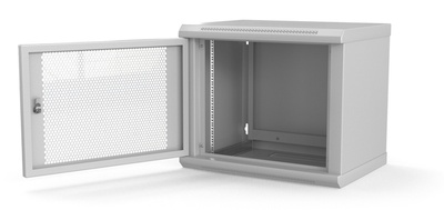 Hyperline TWL-0966-SD-RAL7035 Шкаф настенный 19-дюймовый (19"), 9U, 500x600х600мм, металлическая перфорированная дверь, несъемные стенки, 1 пара профилей, цвет серый (RAL 7035) (собранный)