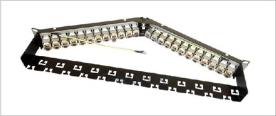 Hyperline PPBL5A-19-24-SH-RM Модульная Коммутационная панель 19", 24 порта, угловая, 1U, для экранированных и неэкранированных гнёзд Keystone Jack, с задним кабельным органайзером (без гнёзд)