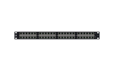 Экранированная коммутационная панель высокой плотности 48хRJ45 Cat.6, тип кабеля: S/STP, с кабельной поддержкой, высота: 1RU, цвет: чёрный