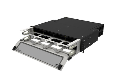 Выдвижная коммутационная панель Systimax High Density 2RU iPatch® ready для установки до 8 модулей G2, с фронтальным кабельным органайзером, до 96 LC Duplex или до 64 MPO