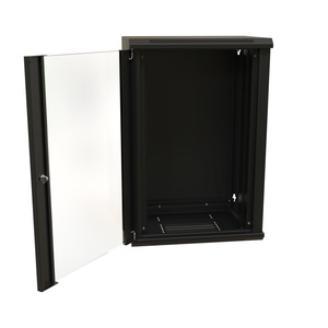 Шкаф настенный 19-дюймовый (19"), 18U, 908x600х450мм, стеклянная дверь с перфорацией по бокам, ручка с замком, цвет черный (RAL 9004) (разобранный)