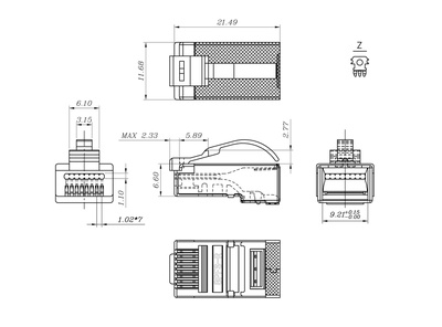 Hyperline PLEZ-8P8C-UA-C5-SH-100 Экранированная вилка легкой оконцовки RJ45 (8P8C), язычек Arch, Cat.5e (50 µ"/ 50 микродюймов), универсальная, упак.: 100 шт