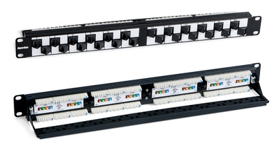 Hyperline PP2A-19-24S-8P8C-C5E-110 Коммутационная панель 19", 1U, с угловыми портами, 24 порта RJ45, Cat.5e, Dual IDC