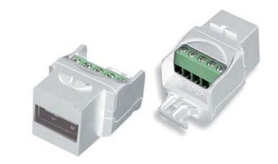 Hyperline KJ1-USB-A2-SCRW-WH Проходной соединитель Keystone Jack USB 2.0 (Type A) под винт, ROHS, белый