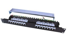 Hyperline PP3-19-16-8P8C-C5E-SH-110D Коммутационная панель 19", 1U, 16 портов RJ45 полн. экран., Cat.5e, Dual IDC, ROHS, цвет черный