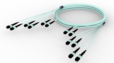 Претерминированный кабель 72 волокна MPOptimate® ULL OM4 6хMPO12(m)/6хMPO12(m), UltraLowLoss, изоляция: Plenum, Полярность: метод А, t=-10-+60 град., цвет: бирюзовый