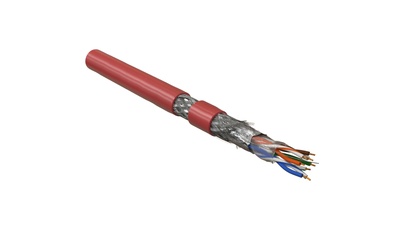 Hyperline SFUTP4-C5E-P26-IN-PVC-RD-305 (305 м) Кабель витая пара, экранированная SF/UTP, Cat.5e, 4 пары (26 AWG), многожильный (patch), экран - фольга + медная оплетка, PVC, –20°C – +75°C, красный