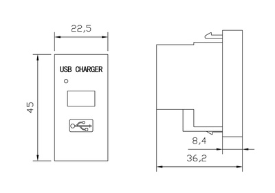 Hyperline M45/2-USBCH1-WH Модуль розетки USB для зарядки, 1 порт, 1М, 1А, 5В, 45x22.5мм, белый